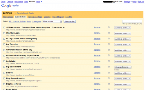 Google Reader Subscriptions