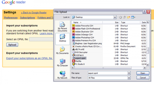 Google Reader Upload